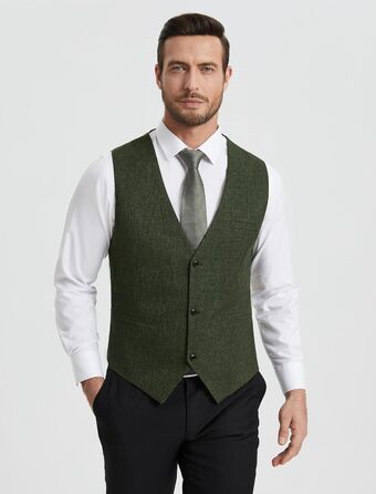 Жилет чоловічий HISDERN для весілля та офіційних заходів, Slim Fit, класичний дизайн, однотонний, з 3 кишенями, XL (Оливковий)