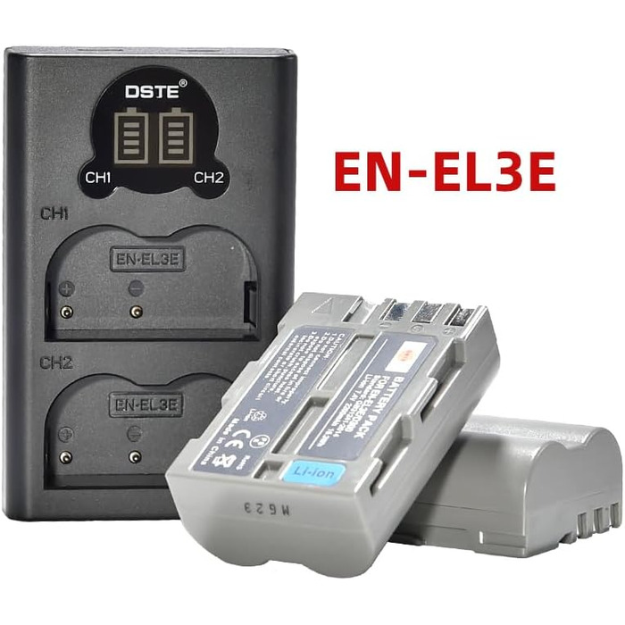 Запасний акумулятор DSTE EN-EL3E + подвійний USB-зарядний пристрій з LCD-дисплеєм для камер Nikon (D30, D50, D70, D90, D80, D100, D200, D300, D300S, D700)