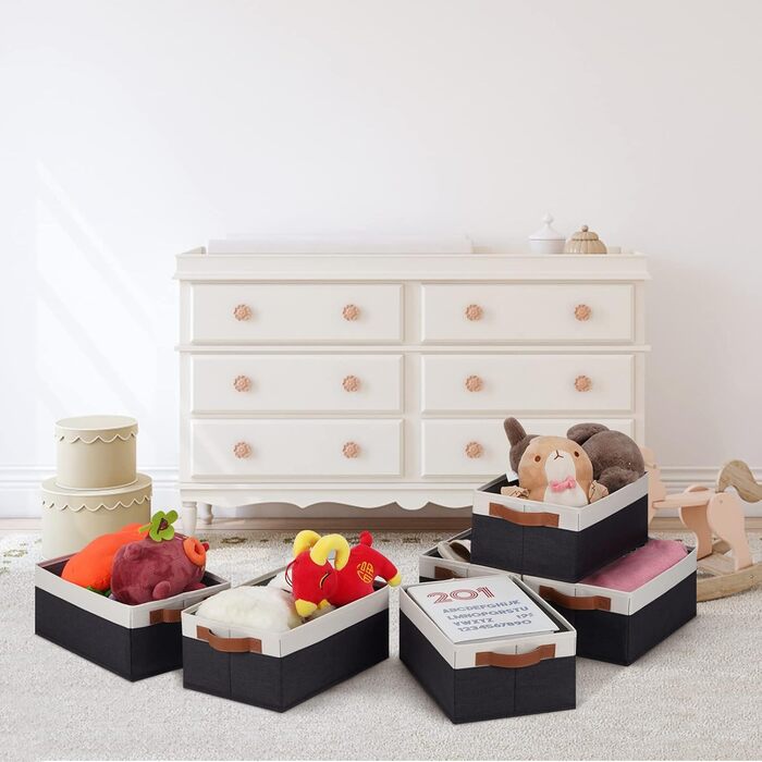 Ghvyenntte Storage Baskets (6 Pack), small fabric storage baskets, foldable, 30 x 20 x 13 cm, organizer baskets with PU handles, decorative square baskets for closet, shelves, cabinet
