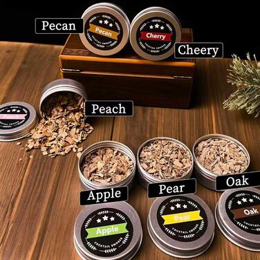 Набір для копчення коктейлів: 6 смаків, дерев'яні чипси, форми для льоду, 2 склянки. Ідеальний подарунок для чоловіків. (Без бутану)