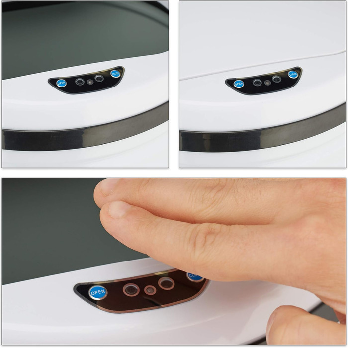 Відро для сміття Relaxdays Sensor 50л, нержавіюча сталь, біле, з автоматичним електричним кришкою, 80x30 см