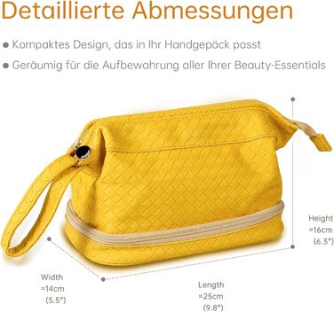 Жіноча косметичка-органайзер для макіяжу велика, водовідштовхувальна, з відділенням для пензлів, для подорожей (B-жовтий)