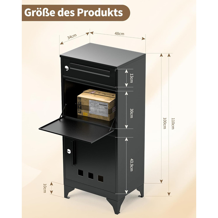 Поштовий ящик вуличний Edestah Anthrazit з газетницею (37x37x10 см), персоналізований з табличкою для імені, захист від реклами, поштова скринька