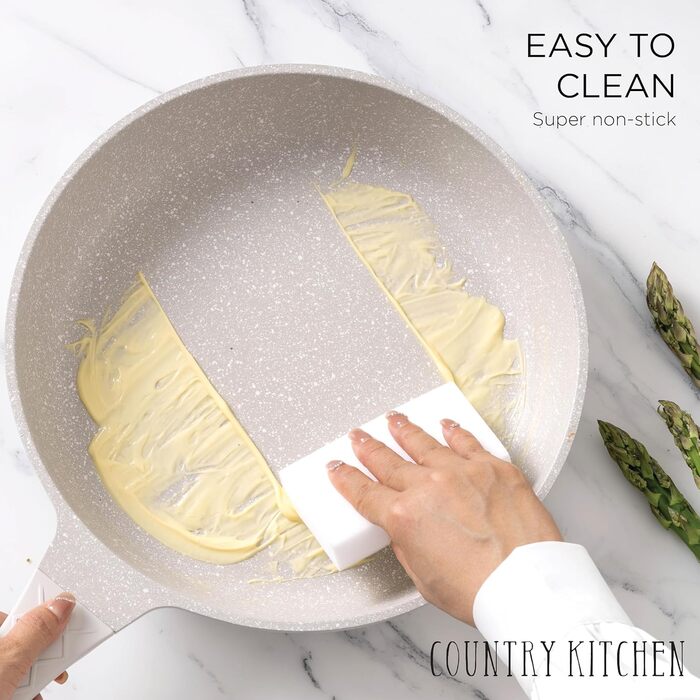 Набір посуду Country Kitchen індукційний 13 предметів, синій (Cream Rhombus) - алюмінієві каструлі та сковороди з антипригарним покриттям, бакелітові ручки, скляні кришки