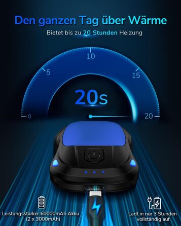 Електричний нагрівач для рук, перезаряджуваний, 2 шт. (Blue)