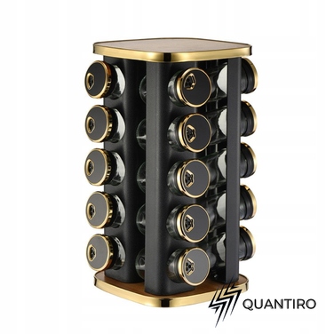 Обертовий органайзер для спецій Quantiro, 20 баночок, чорно-золотий