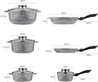 Набір каструль та сковорідок EliteHoff Induktion, 17 предметів, з антипригарним покриттям, для всіх типів плит, нержавіюча сталь, сірий, E-7031