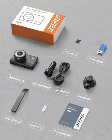 iZEEKER 4K відеореєстратор для авто, 2160P WiFi, 32GB карта, нічне бачення, Loop-запис, G-сенсор, 24h паркінг, WDR