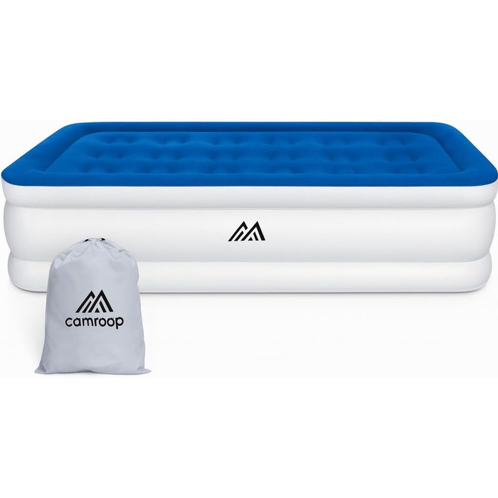 Надувний матрац для одного спального місця, 190 x 99 x 46 см, з вбудованим насосом, для дому, подорожей та кемпінгу, Максимальне навантаження: 300 кг, Колір: блакитний та білий