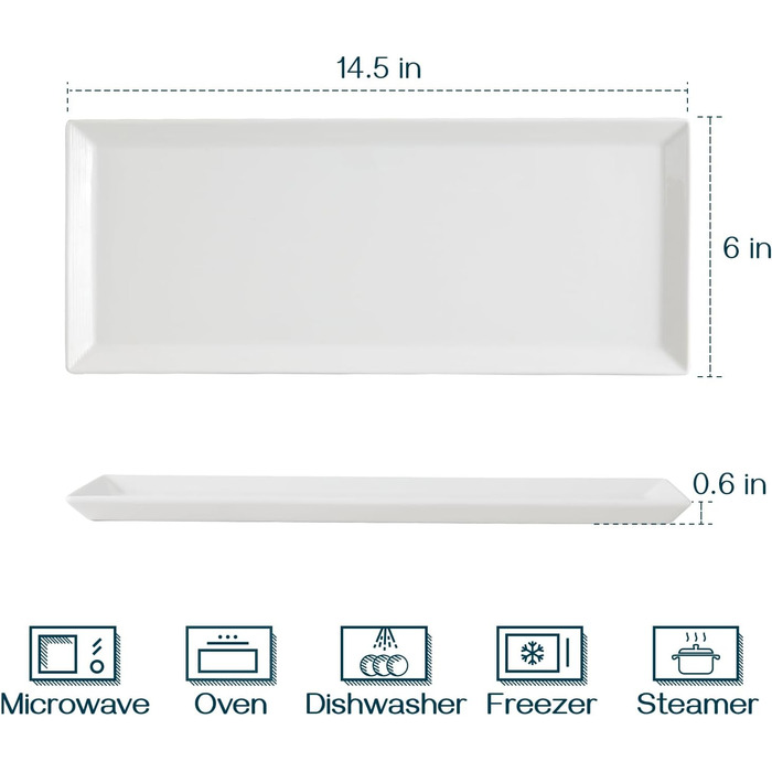 Набір сервіровочних тарілок DOWAN, 4 шт., 24.6 x 13.7 см, для буфетів, суші, десертів, закусок, білий, кераміка