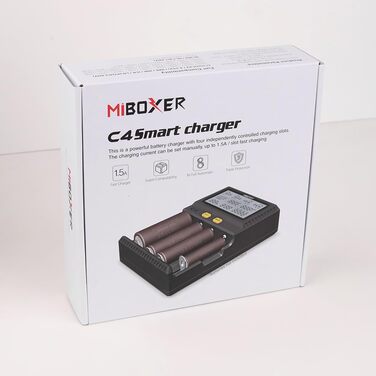 Зарядний пристрій LGIDTECH C4 MiBOXER для акумуляторів 18650 з автозарядкою та LCD дисплеєм (AA, AAA, C, 26650, 16340, 18500, 18350, 17670, RCR123, Li-ion, IMR, INR, ICR, NI-MH, NI-Cd, LiFePO4)