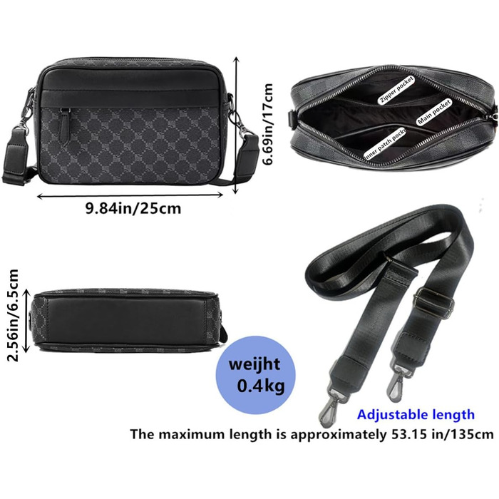 Чоловіча сумка-месенджер через плече Klein: водонепроникна сумка CrossBody з багатофункціональними кишенями для роботи та подорожей, чорна