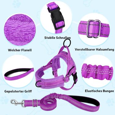 Шлейка для собак SlowTon з поводом, анти-тягнуча, регульована, світловідбиваюча, для цуценят та собак малих та середніх порід, безпечна, запобігає задушливості, зелена (XXS, фіолетова)