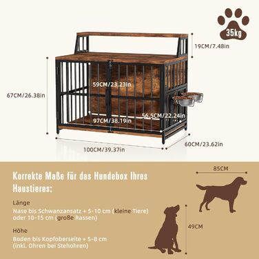 Будка для собак з дерева, 100x60x85 см, з годівницями, для собак до 35 кг, в стилі меблів