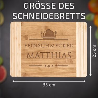 Maverton Bamboo Cutting Board with Engraving - Serving Board - Charcuterie Board Solid Wood - Size: 35x25 cm - Cutting Board for Men - Christmas Gifts - for Birthdays - for Christmas - Foodie
