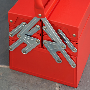 DURHAND Tool Case Space-Saving 5 Compartments Folding Stable Steel SPCC Red 45x22.5x34.5cm for Organization & Transport