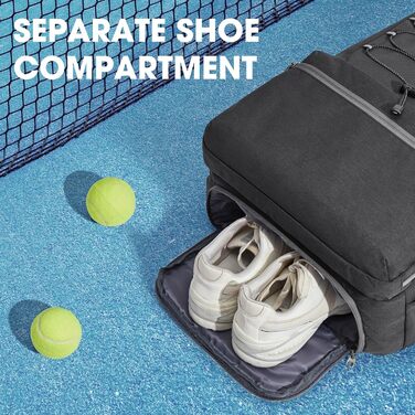 G4Free Tennis Backpack - Large Pickleball Bag for Men & Women - Holds 4 Rackets with Shoe Compartment - Black