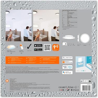 LEDVANCE Smart LED Bathroom Lamp white, 1200LM, 3000-6500K, 300mm x 70mm, IP44, Orbis Bath Bathroom Light with Wifi Technology, dimmable, controllable via app and voice assistants (Chrome, 30cm, Disc)