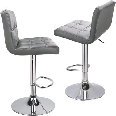 Барний стілець Leader Accessories (2 шт) з регулюванням висоти, обтягнутий штучною шкірою (світло-сірий)