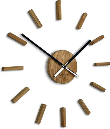 FLEXISTYLE 3D Wall Clocks DIY Oak Large 50-75CM (Thickness 19MM!) for Office Living Room Bedroom Decoration, z54g eco75 d-1-x (Oak/Black 2, HolzSimple)
