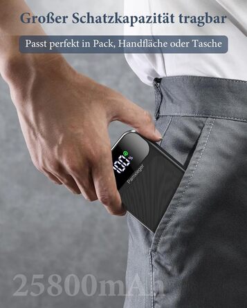 Power Bank 25800 mAh з LCD екраном: швидка зарядка PD3.0 QC4.0 для смартфонів та планшетів