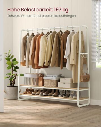 Стійка для одягу VASAGLE RGR119W09, 2 полиці, 6 гачків, сталеве каркас, 45 x 138 x 160 см, для спальні, коридору, прихожої, бежево-білий колір