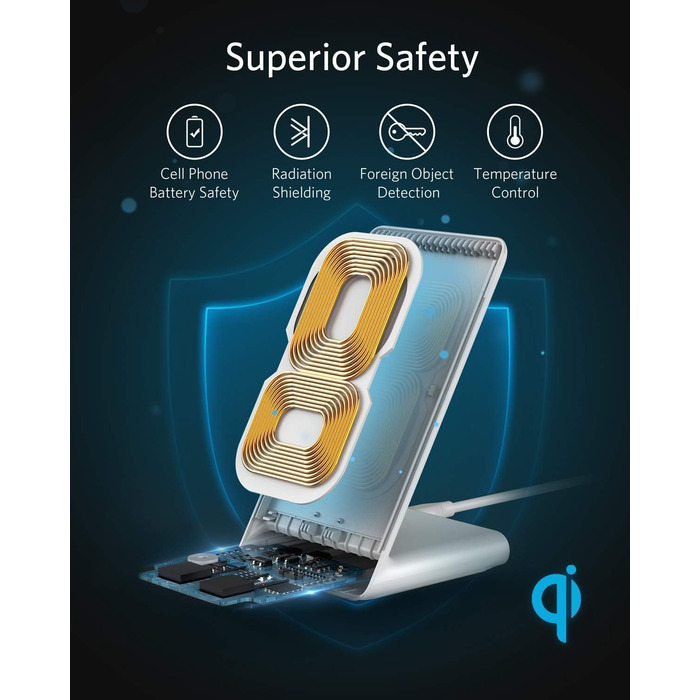 Бездротова зарядка Anker 313 Qi, сумісна з iPhone 16/15/15 Pro/15 Pro Max, SE (2020), 13/13 Pro/13 Pro Max, XR, Galaxy S22 (10W, без блоку живлення)