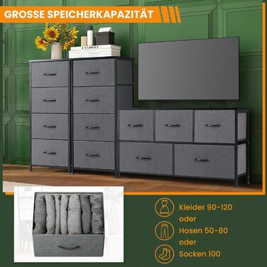 DUMOS Chest of Drawers with Drawers - Chests of Drawers & Sideboards for Bedrooms Suitable, Chest of Drawers with 9 Drawers, Fabric Chest of Drawers with Sturdy Steel Frame, Ideal for Bedroom, Living Room (Black) (4 Drawers Gray)