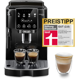 De'Longhi Magnifica Start ECAM222.20.B, fully automatic coffee machine with milk frother, for cappuccino, with espresso direct selection and 2x espresso function, 13-stage conical grinder, 1450 W, Black. Fully automatic coffee machine with touch display.