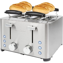 Тостер ProfiCook 4-слотовий, нержавіюча сталь, 1500 Вт, знімна решітка для булочок, 7 режимів, широка щілина, лоток для крихт, PC-TA 1252