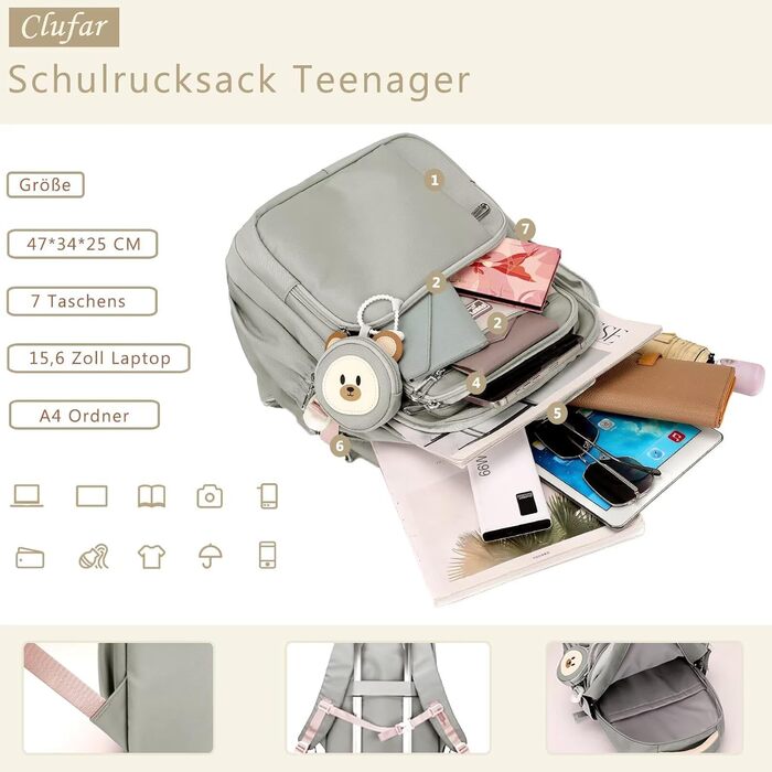 Шкільний рюкзак для підлітків (дівчаток та хлопців) - водонепроникний, великий, для школи та подорожей (сірий)
