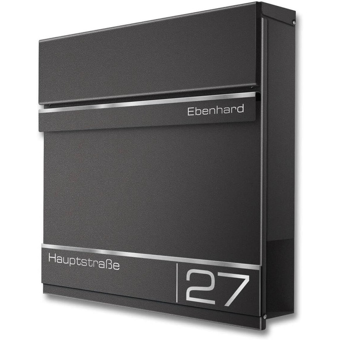 Поштова скринька Metzler Anthrazit RAL 7016 з газетницею та номерним знаком - персоналізована лазерним гравіюванням | Сучасна водонепроникна та стійка до іржі поштова скринька Hermann (Db703)