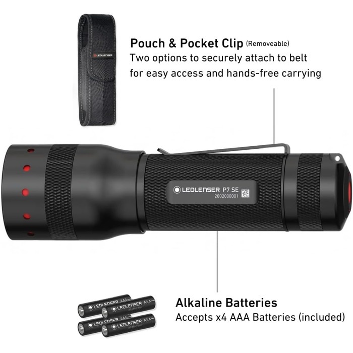 Ledlenser P7 SE LED Flashlight | Led Battery Flashlight Focusable | All-Around Light with 500 Lumens | Lamp with Advanced Focus | 320 Meter Beam Distance | 25 Hours of Run Time | Strobe Mode