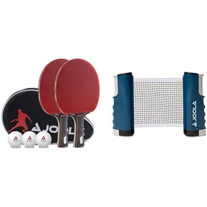 JOOLA Table Tennis Set - 2 Paddles, 3 Balls, Case - Red/Black (Duo Pro Set with Net)