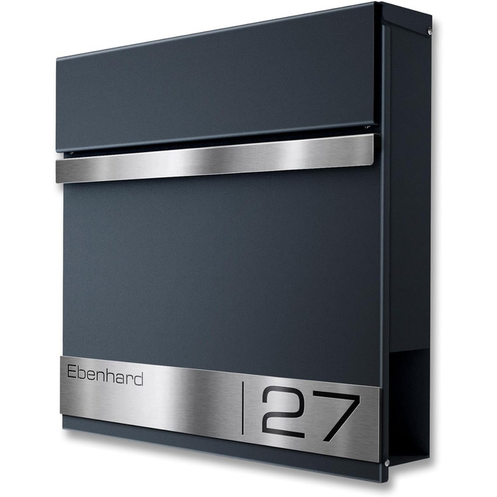 Поштова скринька Metzler Premium з газетницею Anthrazit (Антрацит) - персоналізована з табличкою для імені - високоякісна настінна поштова скринька з нержавіючої сталі V2A з порошковим покриттям RAL 7016, модель Stencil