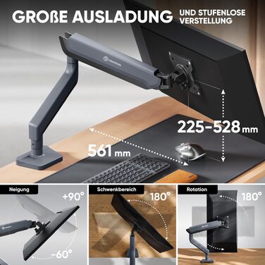 Кронштейн для монітора ONKRON G75-B (13-34 дюймів, до 12 кг, VESA 100x100), Графіт