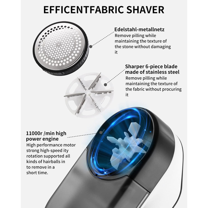 Електричний триммер для одягу Zawaer, 2000 mAh, видалення котушок, 3 швидкості, для одягу та меблів