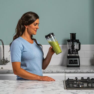 Ninja 3-in-1 Food Processor & Blender with 5 Programs: Mixing, Max Mixing, Chopping, Stirring, Pureeing, 1.8L Bowl, 2.1L Jug, 700ml Cup, 1200W, Dishwasher Safe, Auto-iQ, Black BN800EU