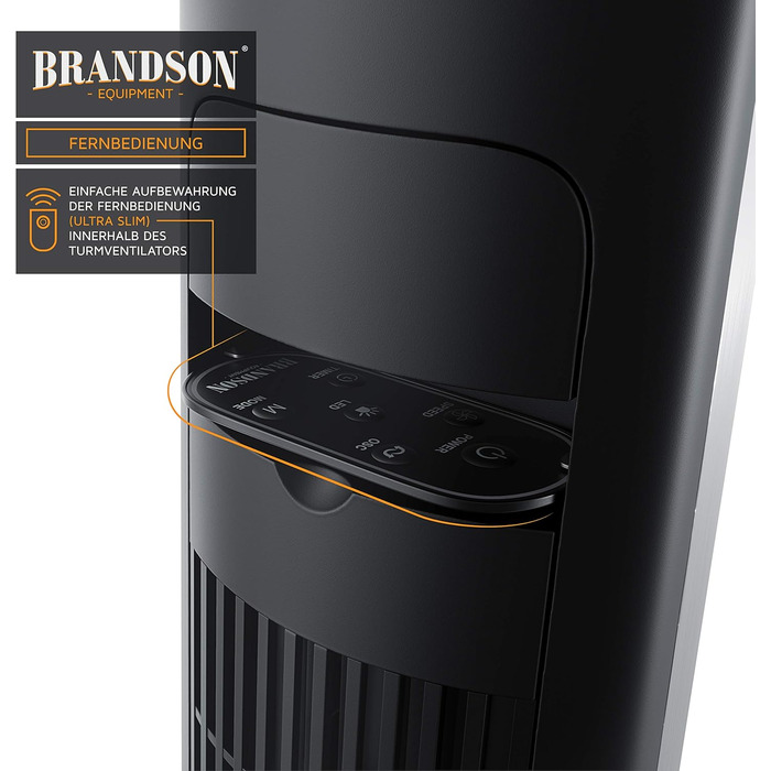 Вентилятор підлоговий Brandson Titan 108cm з пультом керування, нахил 10°, 4 режими, 3 швидкості, сталевий колір