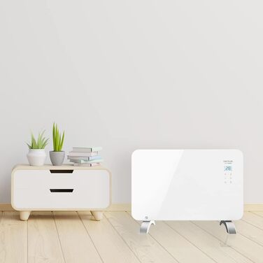 Конвектор Cecotec Ready Warm 6670 Crystal Connection з скляною панеллю, 1000 Вт, WiFi, термостат, таймер, підставка, для ванної кімнати (IP24), тихий, білий