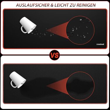 Leadsail XXL килимок для миші та клавіатури (800x300x4 мм), антивологий, преміум-текстура, для геймерів, PC, червоний