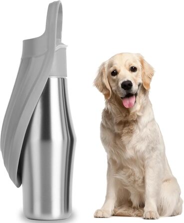 Водяна пляшка для собак на прогулянці 750 мл - витоки неможливі, нержавіюча сталь, подвійні стінки, ізольована, сірий колір