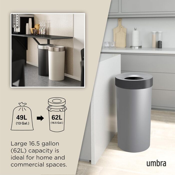 Відро для сміття Umbra Venti Swing-Top 16.5 гал. (62 л) - сірий, 89 см, для дому, вулиці, комерційного використання