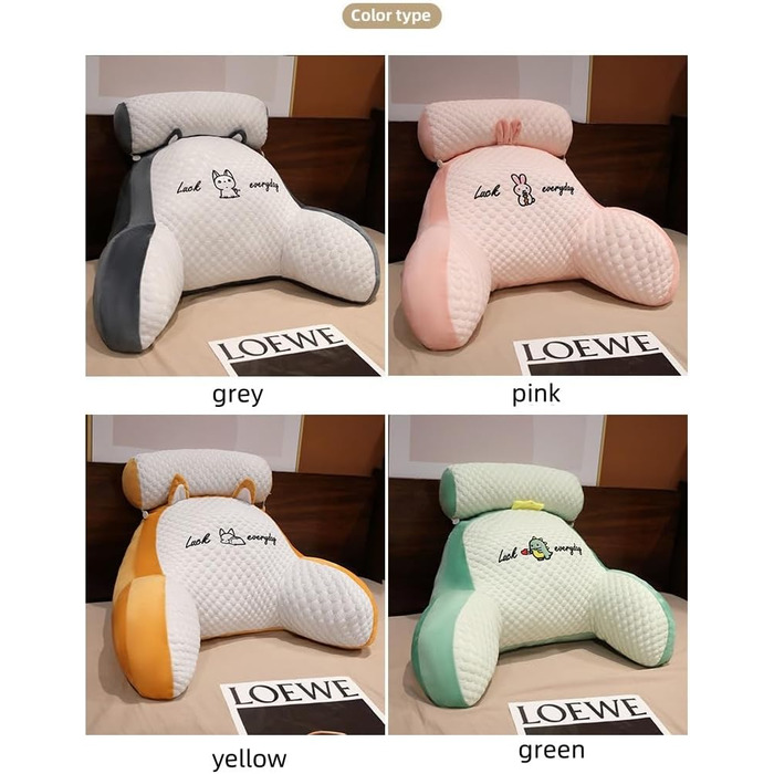 Підголовник для ліжка та дивана LANPEW з підлокітниками. Ергономічне крісло для читання для дорослих. Дихаюче крісло для читання з знімним чохлом. Для читання, роботи. (Наповнювач з бобів, сірий, 80 * 60 см)