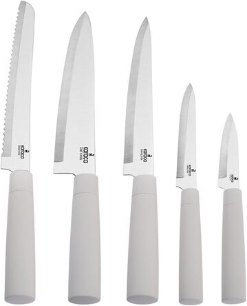 Набір ножів Karaca Gusto 12 шт. з дерев'яним обробним ящиком та кухонними аксесуарами. Ножі з нержавіючої сталі, ергономічні ручки, чорний (кремовий)