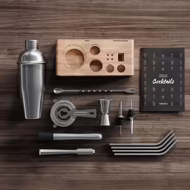 Cocktail Shaker Set with Stand & Recipe Book: Premium Stainless Steel Bar Cocktail Set, Cocktail Shaker, Measuring Jigger, Straws, Bar Spoon, Muddler | Bartender Bar Set Cocktail Accessories Gift for Women Men