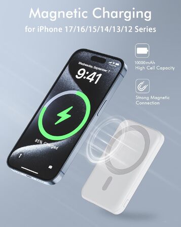 Магнітний бездротовий Power Bank 10000mAh 20W з швидкою зарядкою для iPhone 17/16/15/14/13/12 Pro Max, зовнішній акумулятор (XX-Large)