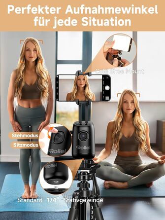 Rollei Easy Creator Desktop: Стабілізатор відео для смартфонів з AI-трекінгом, 360° обертання, вбудований акумулятор, для TikTok Live Streaming