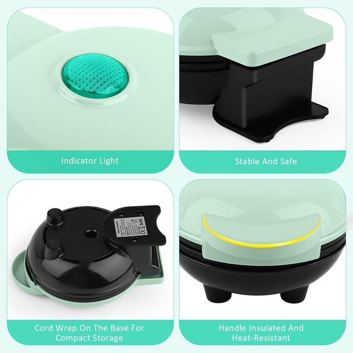 Вафельниця Mini Belgische ø 10 см, 220V, 350W - Класична, зелена