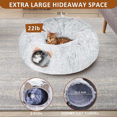 LUKITO Cat Tunnel, Cat Toy for Indoor Cats, Soft Cat Bed, Large Cat Tunnel with Two Entrances Cat Cave, Suitable for Cat